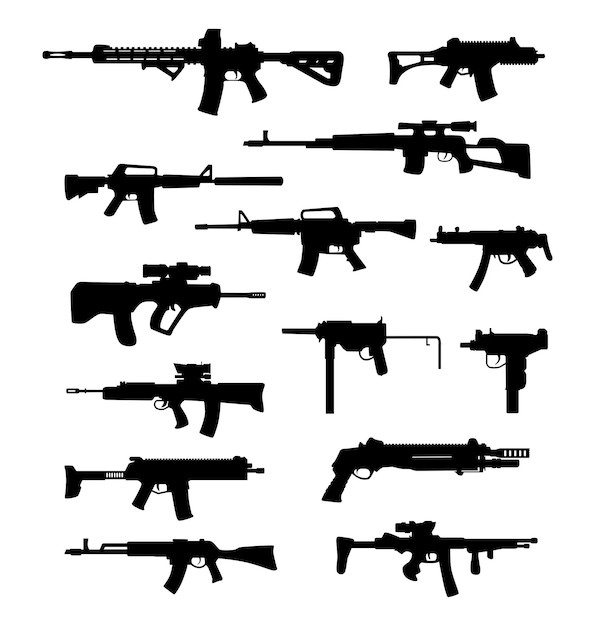 Coleção vetorial de silhuetas de armas de fogo