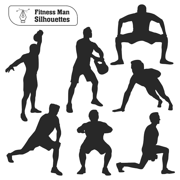 Coleção vetorial de silhuetas de homem de fitness