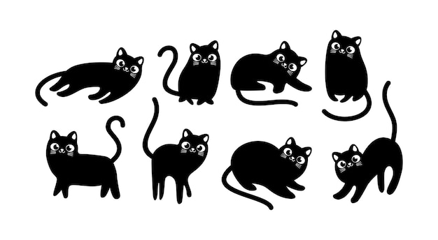 Coleção vetorial de silhuetas fofas de gato preto