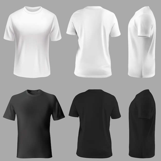 Coleção vetorial gratuita de camisas reais brancas e pretas de mangas curtas design de moda