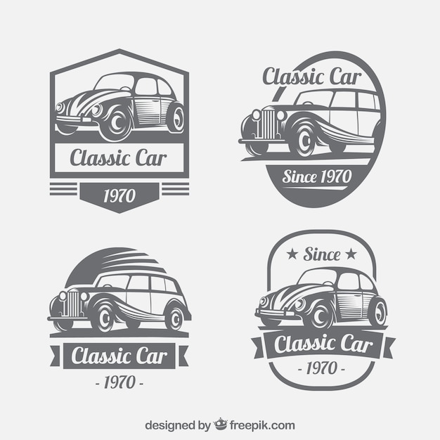 Coleção vintage de logos com carros clássicos