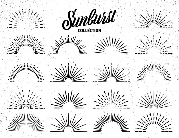 Vetor coleção vintage grunge sunburst bursting sun rays fogos de artifício logotipo ou elemento de design de letras