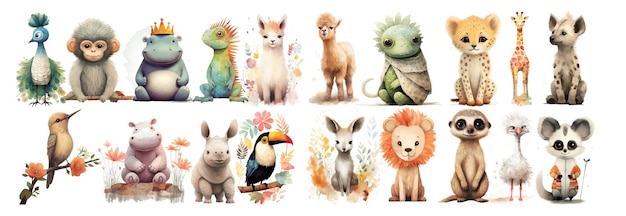 Vetor colecção caprichosa de adoráveis animais ilustrados perfeitos para livros infantis e educacionais