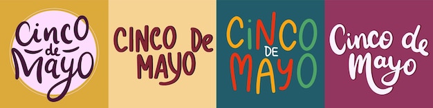 Vetor colecção de banners de texto de cinco de mayo arte vetorial desenhada à mão