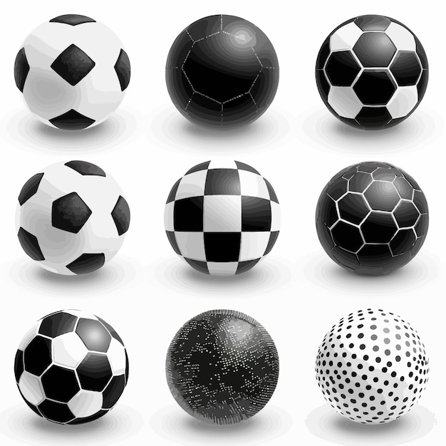 Vetor colecção de bolas desportivas pretas e brancas