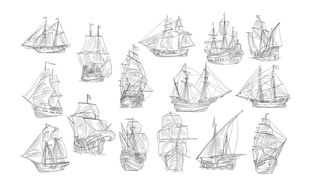Colecção de caravelas desenhadas à mão