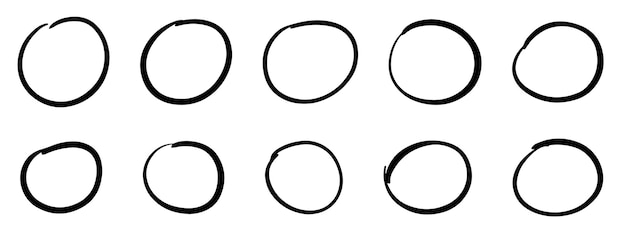 Colecção de círculos pretos simples desenhados à mão
