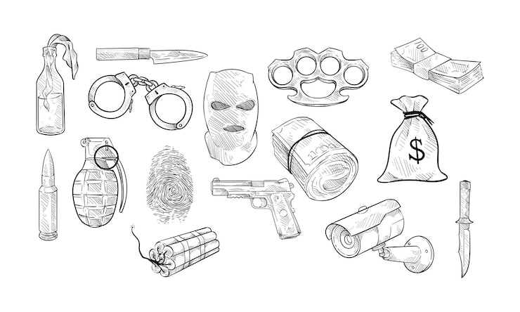 Vetor colecção de desenhos de crime.