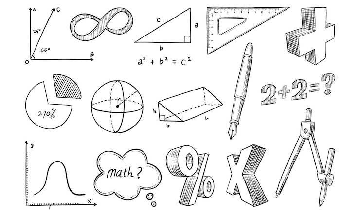 Vetor colecção de desenhos manuais de matemática