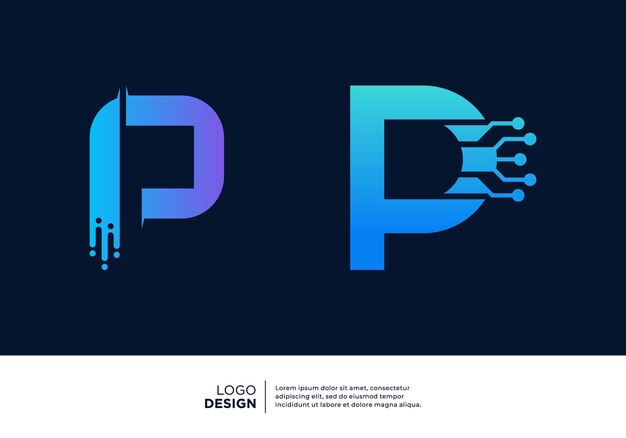 Vetor colecção de design de logotipo de letra p símbolo abstrato para tecnologia digital