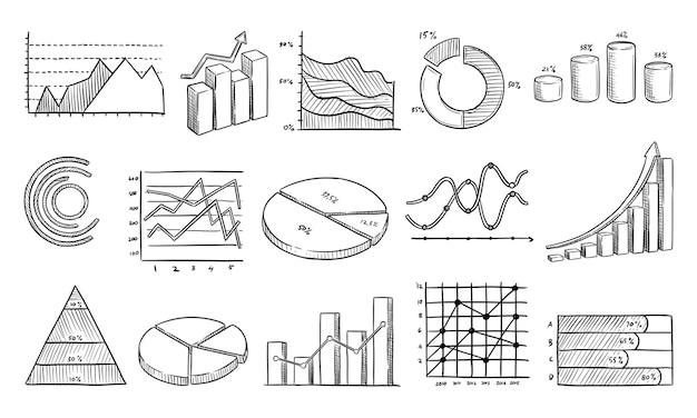 Colecção de diagramas infográficos desenhados à mão