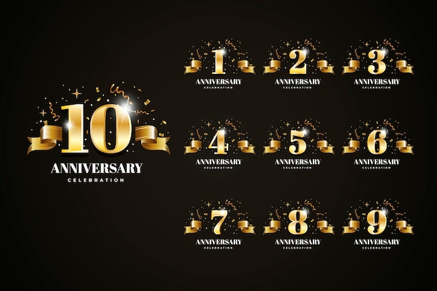Colecção de emblemas de celebração de aniversário de gradiente