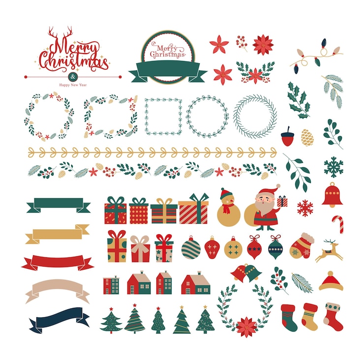 Vetor colecção de feliz natal e feliz ano novo elemento