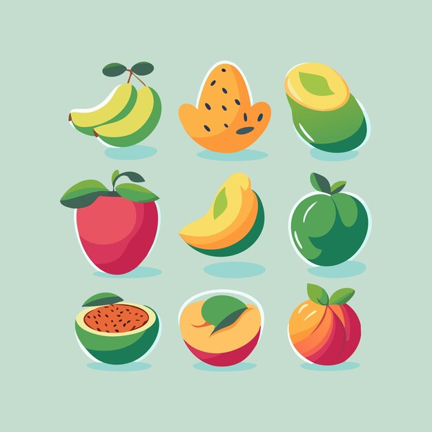 Colecção de frutas ilustração de ícone vetorial de desenho animado alimento ícone de natureza conceito de vetor isolado