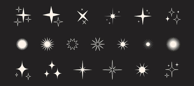 Vetor colecção de ícones de brilho conjunto de formas de estrelas símbolos de brilho abstratos elementos y2k perfeito para