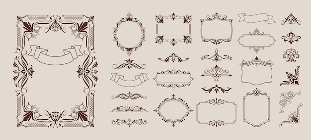 Colecção de ícones e ilustrações de elementos de design decorativos em gradiente