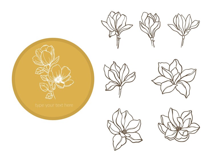 Colecção de logotipo de conjunto de flores Icon Line Art