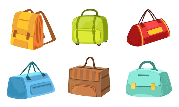 Colecção de malas Set de sacos de couro e têxteis Ilustração vetorial de bagagem de viagem
