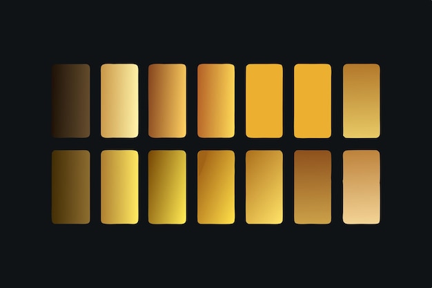 Colecção de paleta de metal de gradiente dourado amostras de luxo isoladas em fundo preto