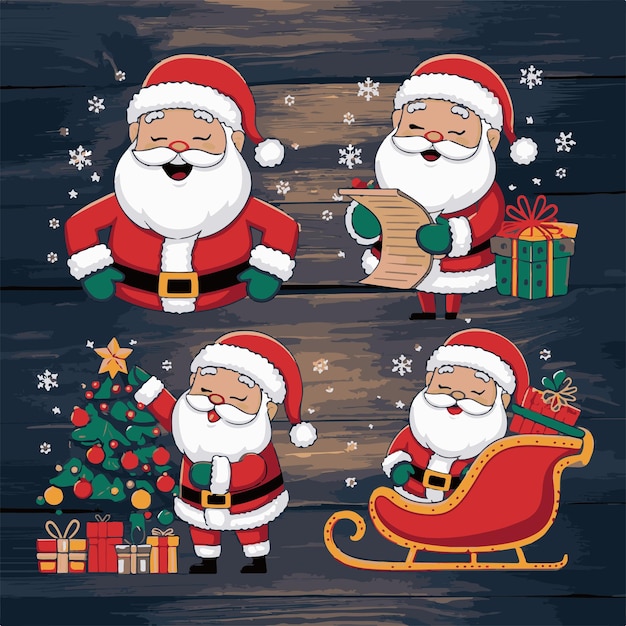 Colecção de personagens de Papai Noel design plano
