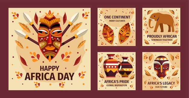 Colecção de postagens de Instagram do Dia da África Plana