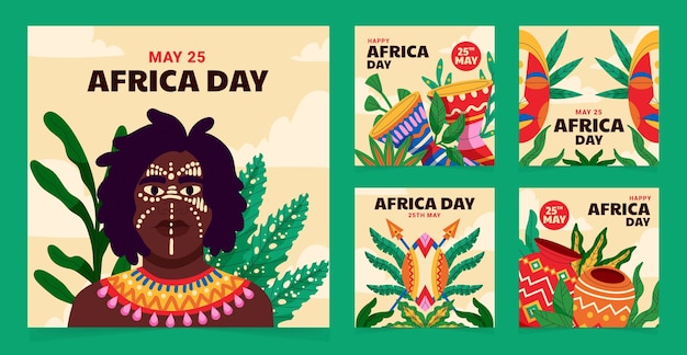 Colecção de postagens de Instagram do Dia da África Plana