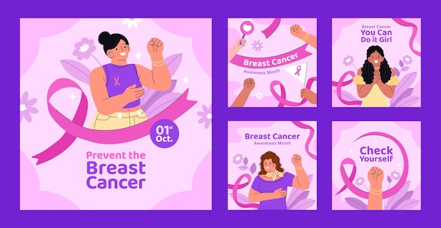 Colecção de postagens de Instagram do mês de conscientização sobre o câncer de mama