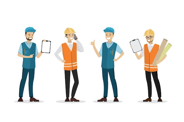 Colecção de trabalhadores masculinos isolados em ilustração vetorial de fundo branco