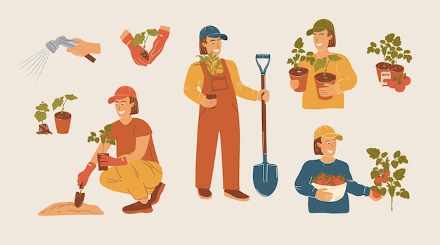Colecção de vetores de diversas actividades de jardinagem