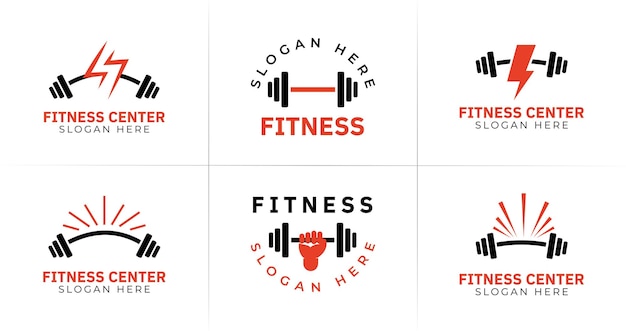 Coleções de logotipos de fitness com conceito de relâmpago e energia