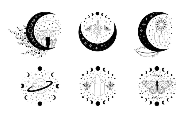 Vetor coleções de luas místicas celestes ilustrações vetoriais mágicas e esotéricas