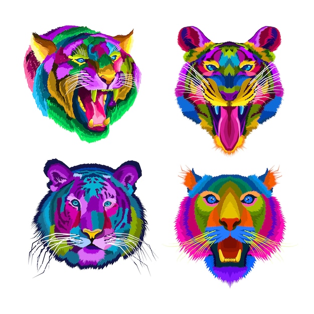 Coleções de pôsteres coloridos de arte pop de tigres