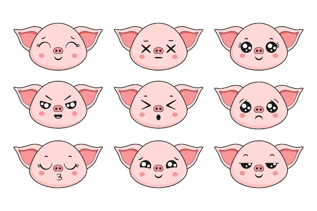 Vetor coleções de vetores de caras de porco kawaii parte 4