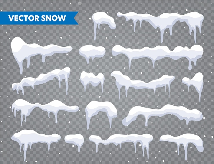 Vetor coleta de capa de gelo de neve queda de neve com flocos de neve estação de inverno isolado em fundo transparente