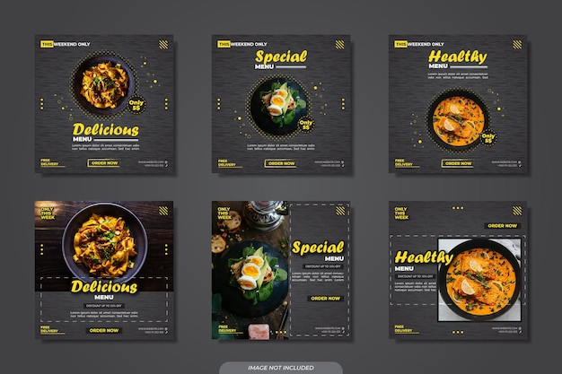 Coleta de cardápio de comida para postagem de promoção em mídia social