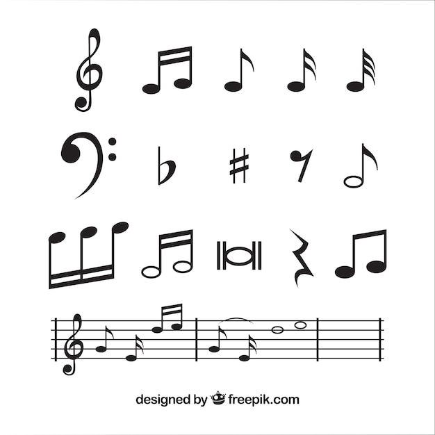 Vetor coleta de notas musicais no design plano