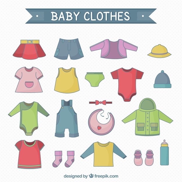 Vetor coleta de roupas de bebê colorido