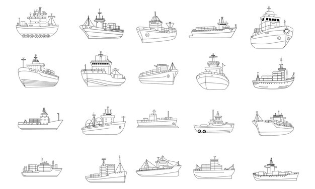 Coleta desenhada à mão de navios de carga