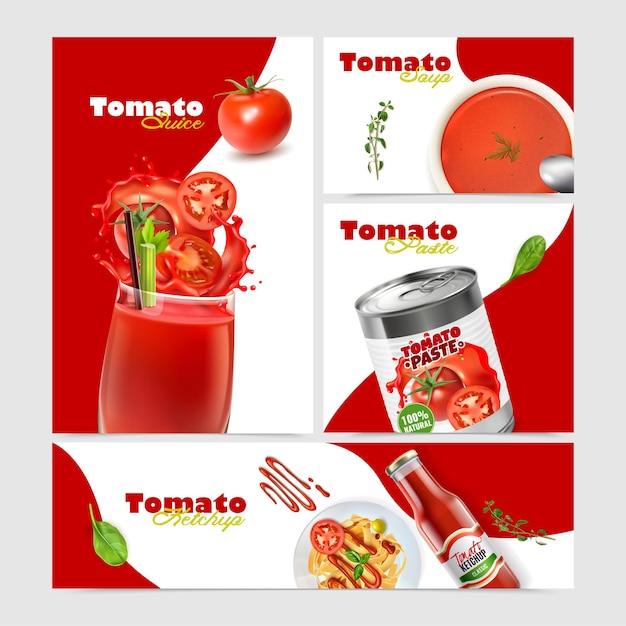 Coleta realista de tomate com banners com pratos