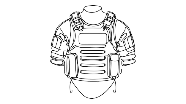 Vetor colete de combate do exército parte do equipamento militar e da força do exército conjunto de ícones desenhados à mão vetor uma linha contínua