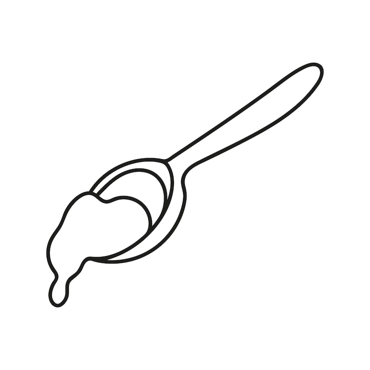 Vetor colher de madeira com mel a gotejar e comida com molho líquido ilustração de rabiscos desenhada à mãoxa
