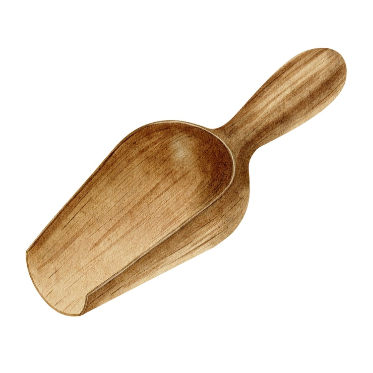Vetor colher de madeira utensílios de cozinha espátula para especiarias, farinha e produtos a granel ilustração aquarela