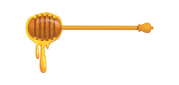 Colher de mel horizontal. utensílio de madeira para favo de mel de abelha, ilustração vetorial
