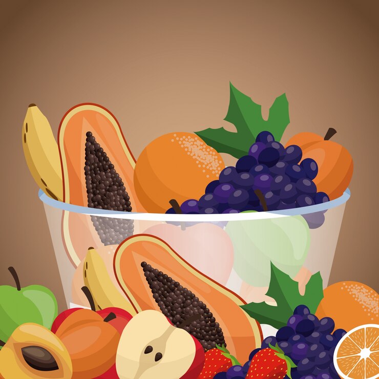 Vetor colher tigela de frutas saudável