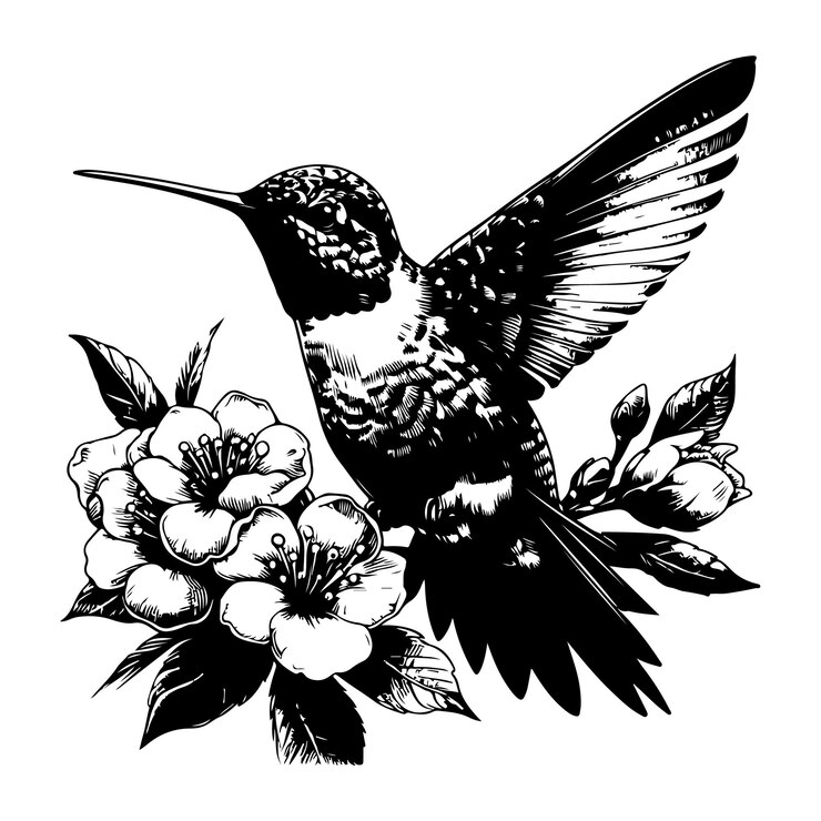 Vetor colibri de garganta rubia ilustração em preto e branco pássaro tropical esboço de tinta realista linha