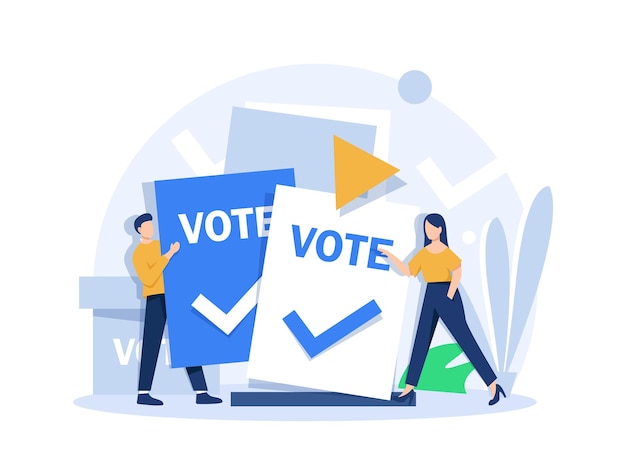 Coloca cédula de voto nas urnas conceito de votação e eleição