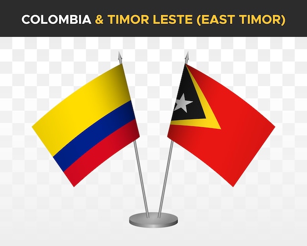 Colômbia vs timor leste timor maquete de bandeiras de mesa isoladas bandeiras de mesa de ilustração vetorial 3d