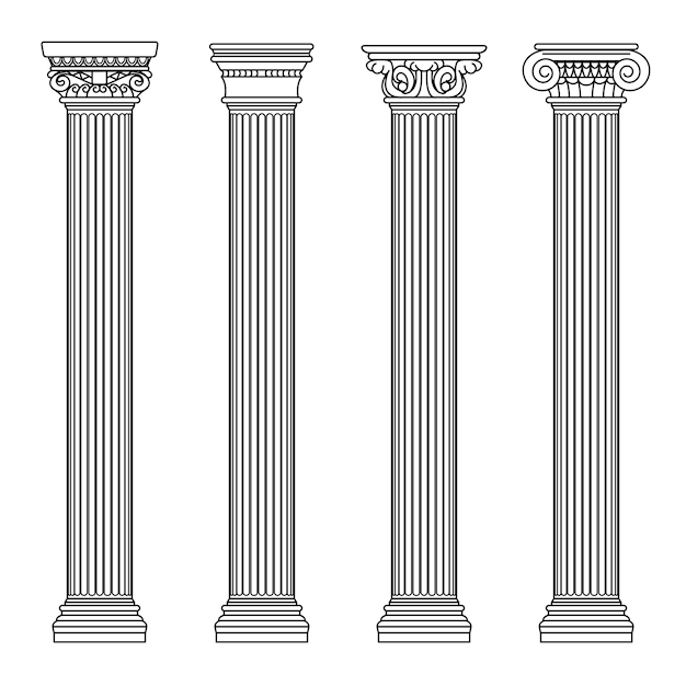 Vetor colomns de pedra clássicos da arquitetura grega e romana. ilustração do vetor de contorno. coluna de arquitetura e pilar antigo