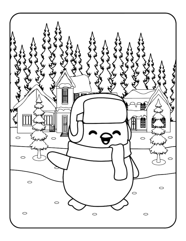 Vetor coloração de inverno de natal, dia dos namorados para colorir para crianças. página para colorir de amor, livro para colorir