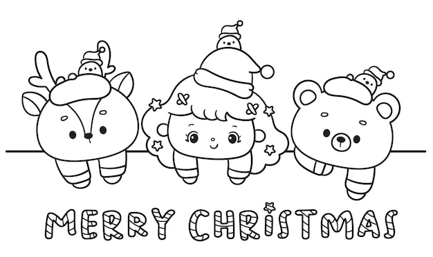 Coloração de Natal com renas e urso da menina de Santa